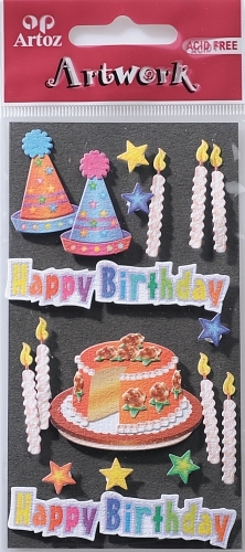 Art-Work Handmade 3D Stickers Birthday cake+candles
