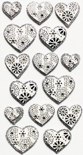 Art-Work Handmade 3D Stickers Hearts white/silver