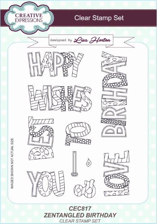 Creative Expressions Zentangled Birthday 6 in x 8 in Clear Stamp Set