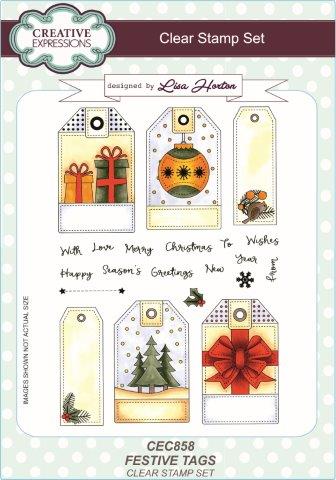 Creative Expressions Festive Tags 6 in x 8 in Clear Stamp Set