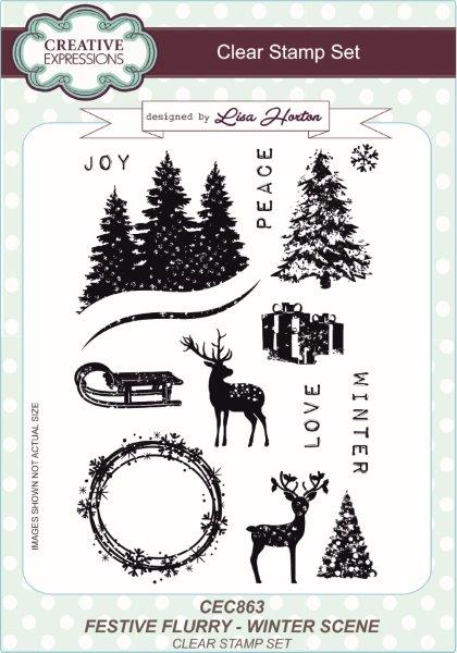Creative Expressions Festive Flurry Winter Scene 6 in x 8 in Clear Stamp Set