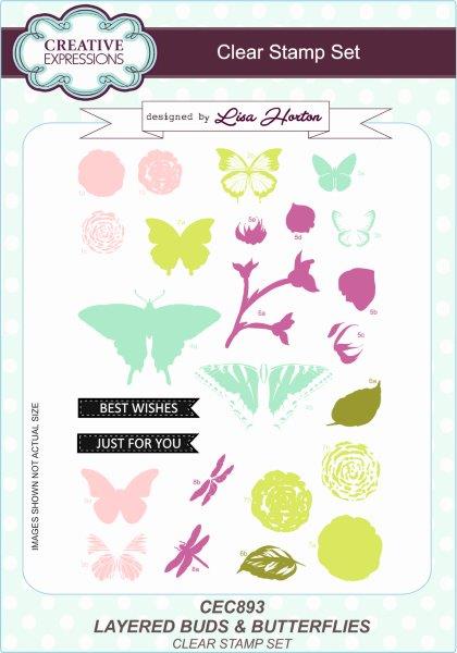Creative Expressions Layered Buds & Butterflies 6 in x 8 in Clear Stamp Set