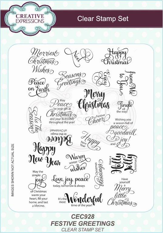 Creative Expressions Festive Greetings A5 Clear Stamp Set