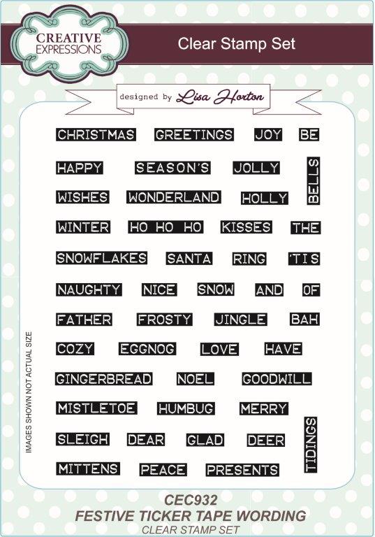 Creative Expressions Festive Ticker Tape Wording 6 in x 8 in Clear Stamp Set