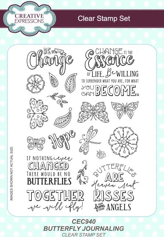 Creative Expressions Butterfly Journaling 6 in x 8 in Clear Stamp Set