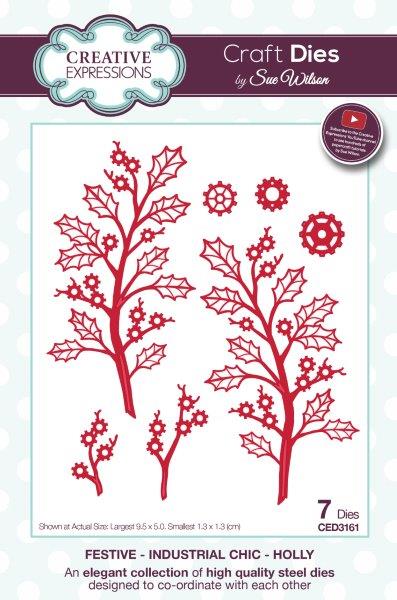 Creative Expressions Sue Wilson Festive Industrial Chic Holly Craft Die