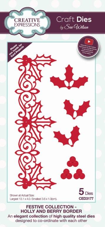Creative Expressions Sue Wilson Festive Holly and Berry Border Craft Die