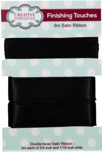 Creative Expressions Satin Ribbon Black 3m each 3/4 in & 1/16 in