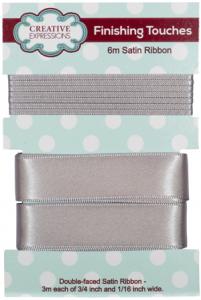 Creative Expressions Satin Ribbon Silver 3m each 3/4 in & 1/16 in