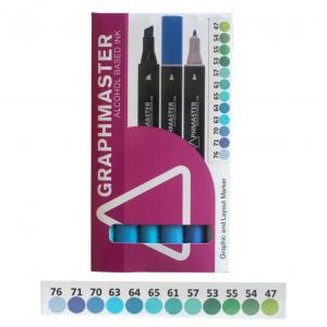 Graphmaster Alcohol Markers Set D Blue/Green 12 pcs
