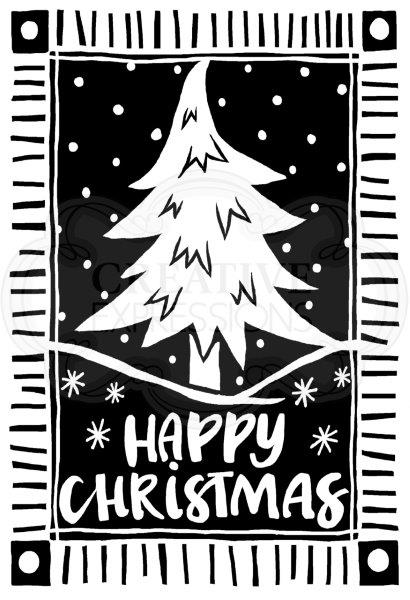 Woodware Clear Singles Lino Cut Christmas Tree 4 in x 6 in Stamp