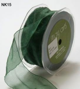 Ribbon Sheer Wrinkle Edge Dk Green 30yds 1.5