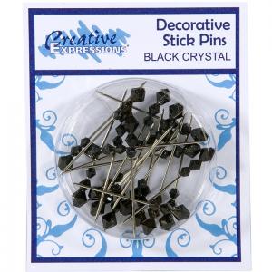 Decorative Pins Black Crystal pk 20