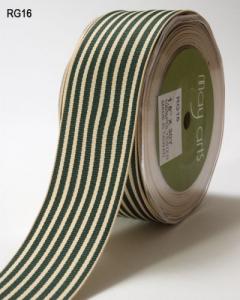 Ribbon GrosGrain Stripe Green/Ivory 1.5