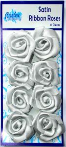 Satin Ribbon Roses Silver pk 8