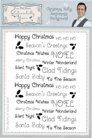 Sentimentally Yours Christmas Holly Sentiments A6 Background Stamp