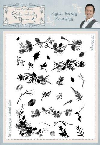 Sentimentally Yours Festive Berries Flourishes A5 Clear Stamp Set