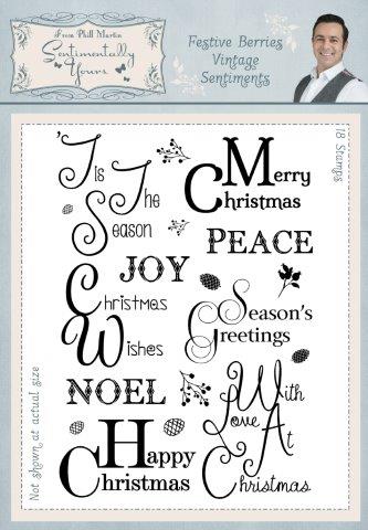 Sentimentally Yours Festive Berries Vintage Sentiments A5 Clear Stamp Set