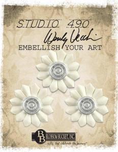 51425 White Flowers with Silver Button Set 3 - Embellish Your Art range