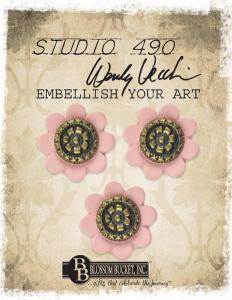 51426 Pink & Gold Flower Button Set 3 - Embellish Your Art