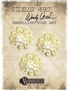 51427 Beige & White Floral Button set 3 - Embellish Your Art range